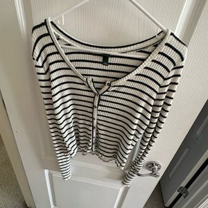 striped button down sweater top